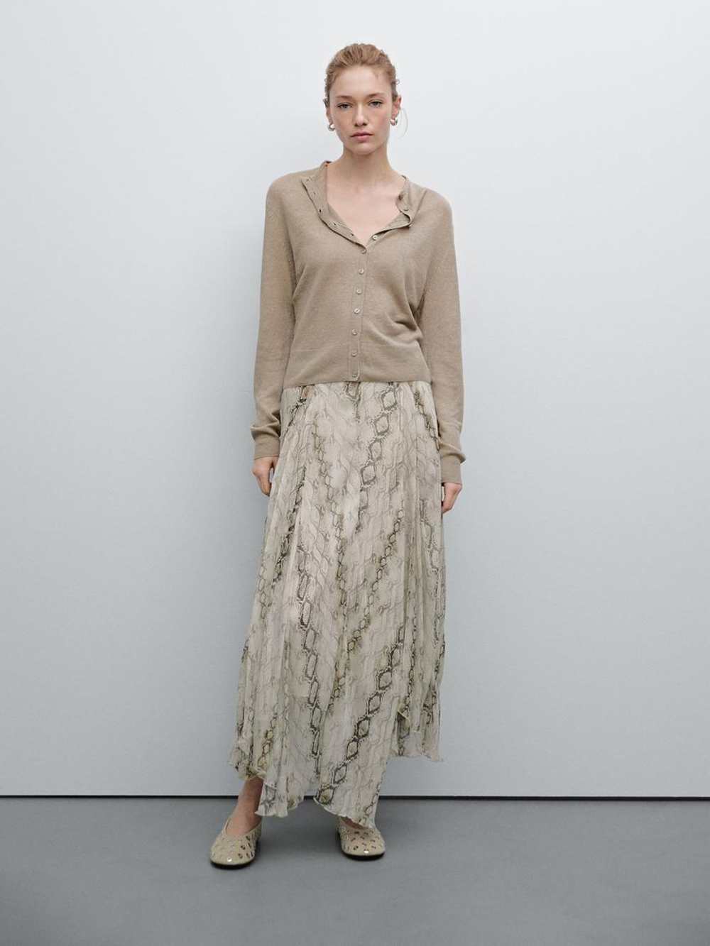 Massimo Dutti Легкий кардиган из 100% льна, кротово-коричневый