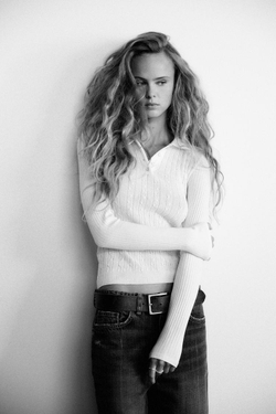 ZARA ТОП ПОЛО С УЗОРОМ «КОСЫ», ЭКРЮ