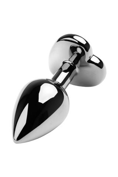 Серебристая коническая анальная пробка с красным кристаллом-сердечком - 7 см. (Цвет: красный)