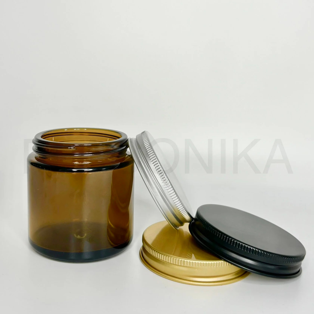 Комплект: Банка стекло 100 мл коричневая с черной алюминиевой крышкой