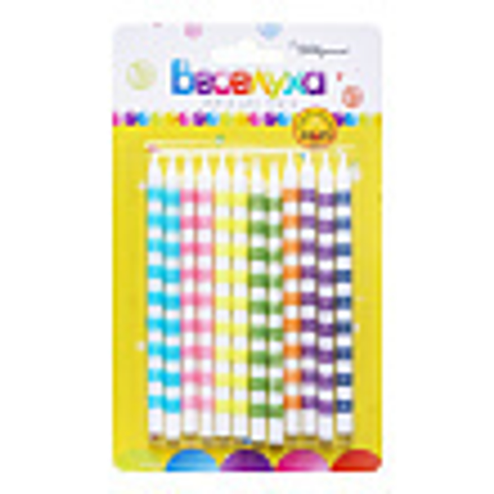 Свечи тортовые классические "Сверкающие полоcки" (Ассорти) с глиттером с держателями