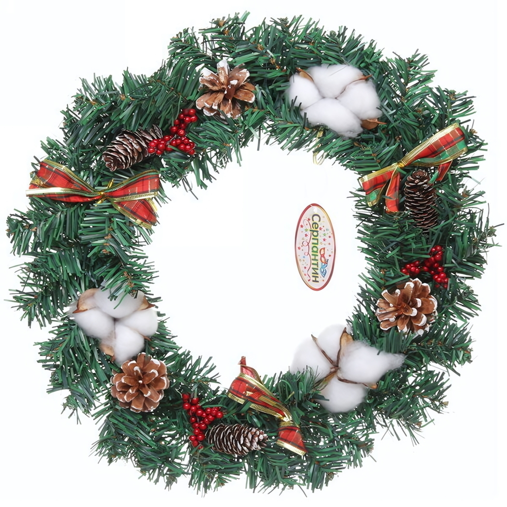 Венок хвойный новогодний «Праздничная радость» 30 см, красный