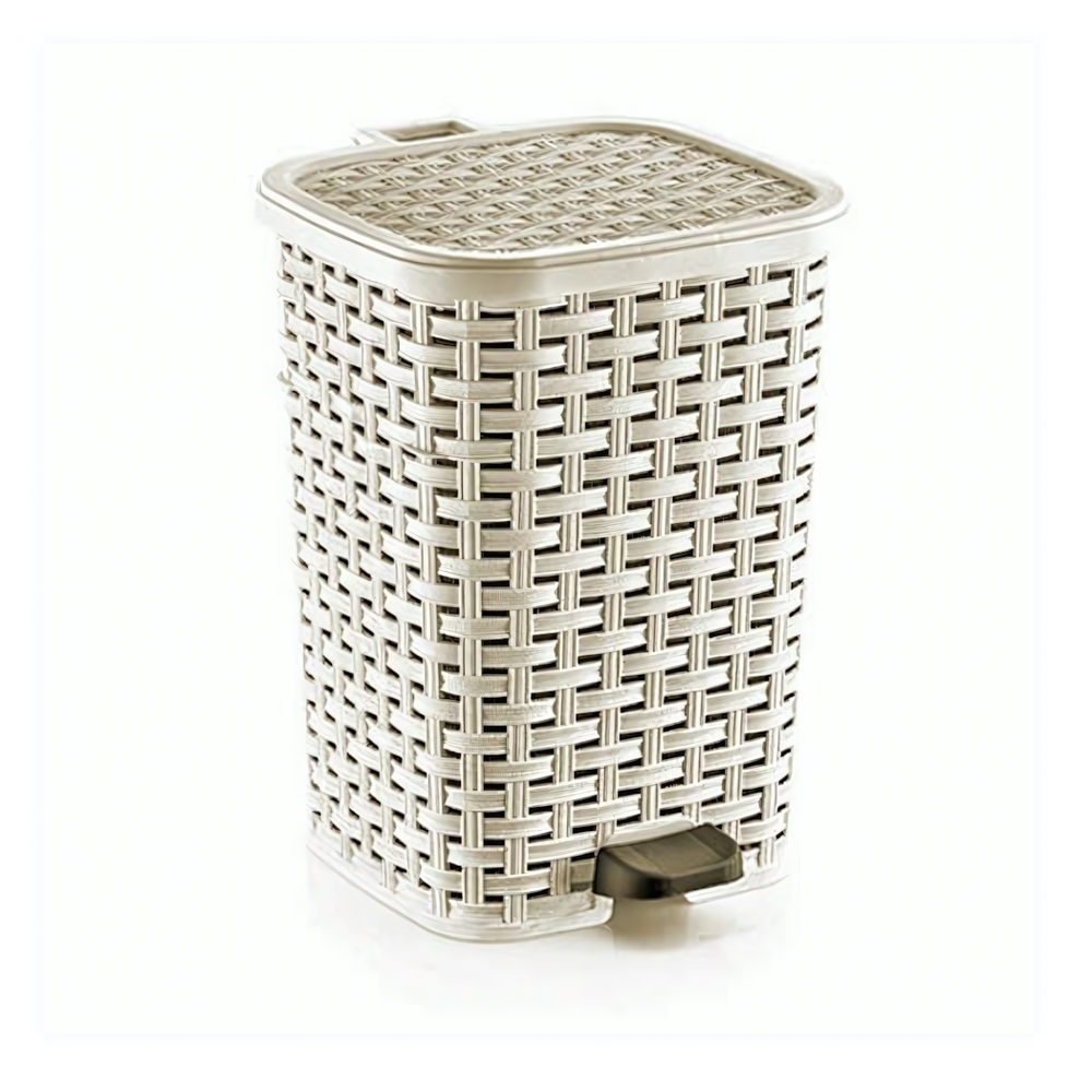 Мусорное ведро с педалью 6 лт ПЛЕТЁНОЕ крем