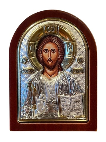 Икона Иисус Христос Спаситель в посеребреном окладе