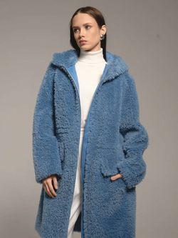 Шуба из 100% шерсти мериноса, синяя, Severina