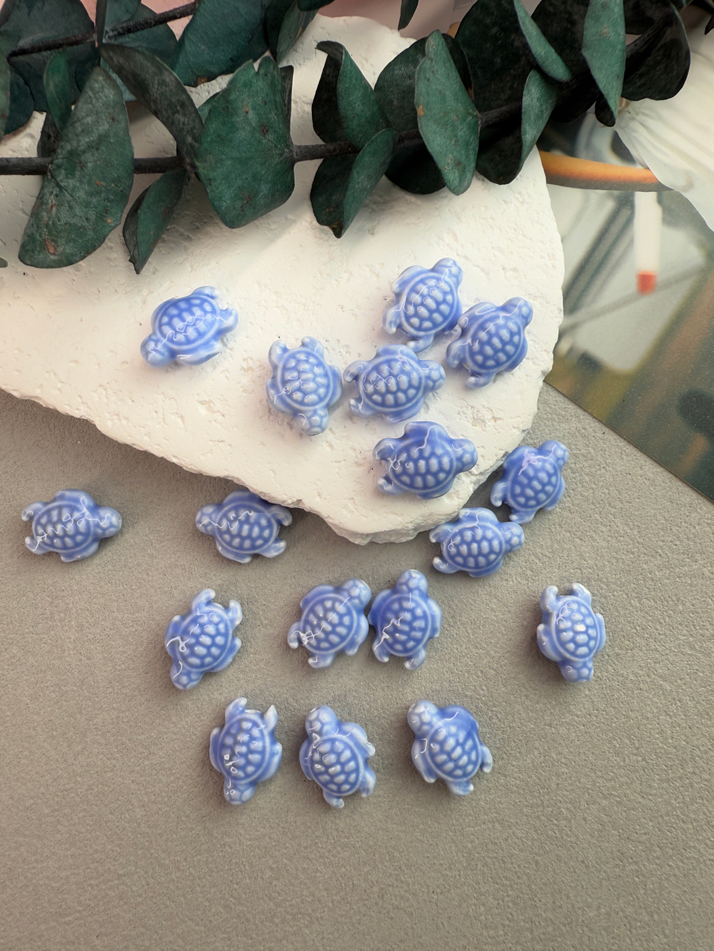 Керамические бусины, 18 мм, «Черепашка», небесный, 10 штук