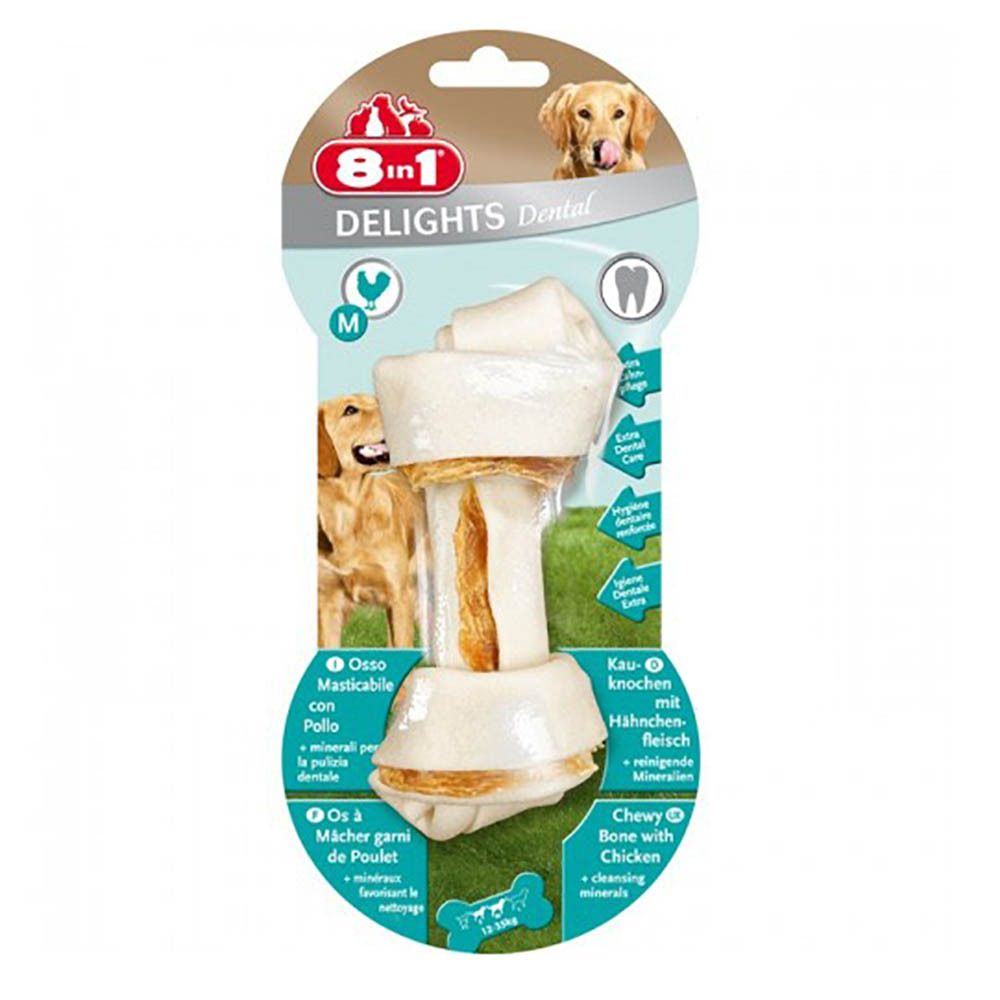 8in1 Dental Delights Bone M 14,5 см (курица) - косточка для чистки зубов для средних собак