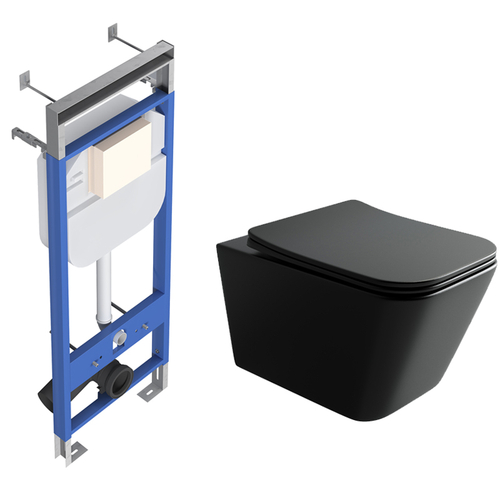 Комплект подвесной безободковый унитаз Ceramica Nova Metric CN3007MB черный матовый с сиденьем микролифт + инсталляция Creto Standart 1.1