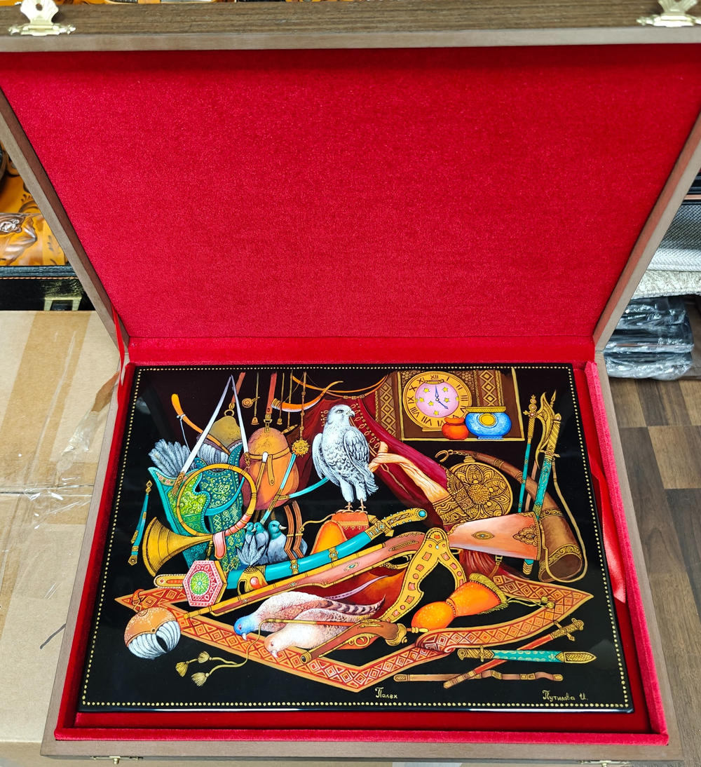 Панно Палех "Охота" с ручной росписью