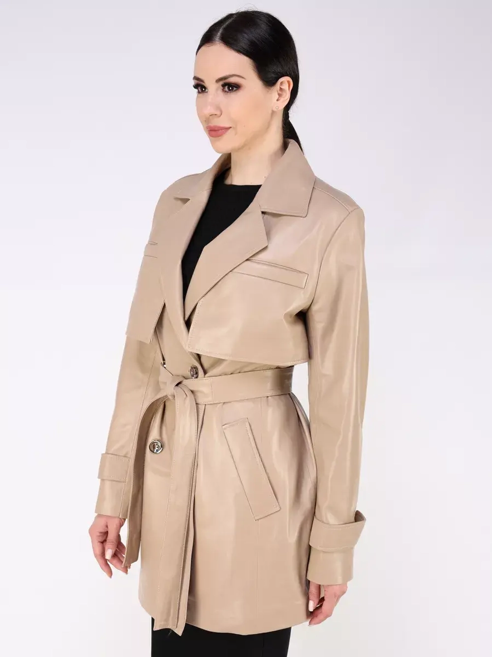 Кожаная куртка осень Турция тренч короткий