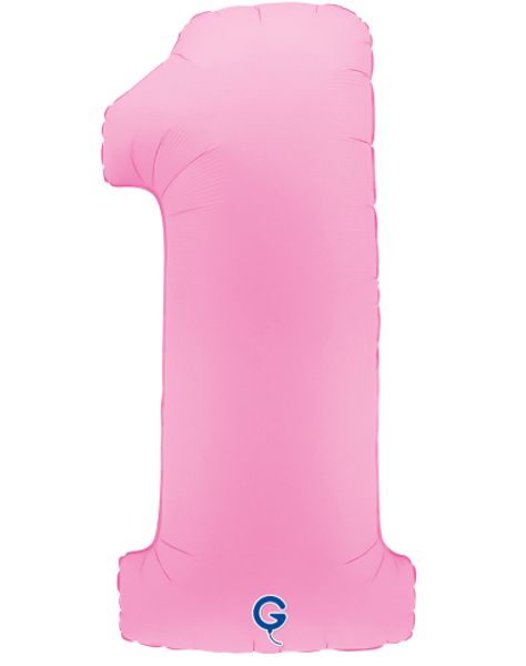 Шар (40''/102 см) Цифра, 1, Розовая Сакура, Матовый, 1 шт.