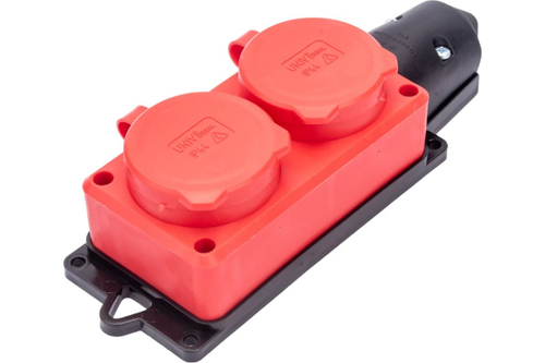 Колодка 2 с/з каучук с заглушками 16А IP44 красный КОМПАКТ Универсал