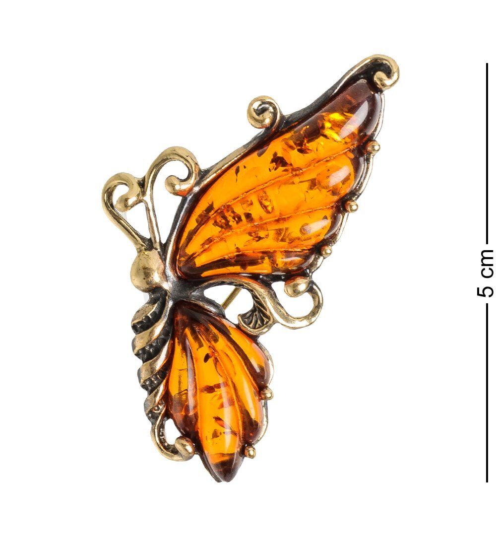 AM-1657 Брошь «Бабочка Куколка Ажурная» (латунь, янтарь)