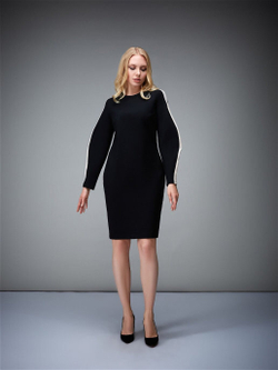 Платье с длинным рукавом и манжетом чёрное 05-03-19FW