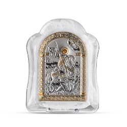 Георгий Победоносец, икона арочная, белое муранское стекло 86х112