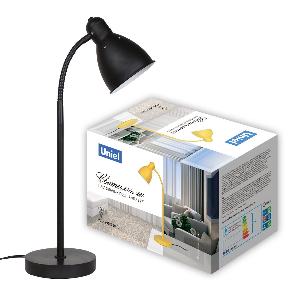 UML-B701 E27 BLACK Светильник настольный, 60W. Цоколь Е27. Механический выключатель. Черный. ТМ Uniel
