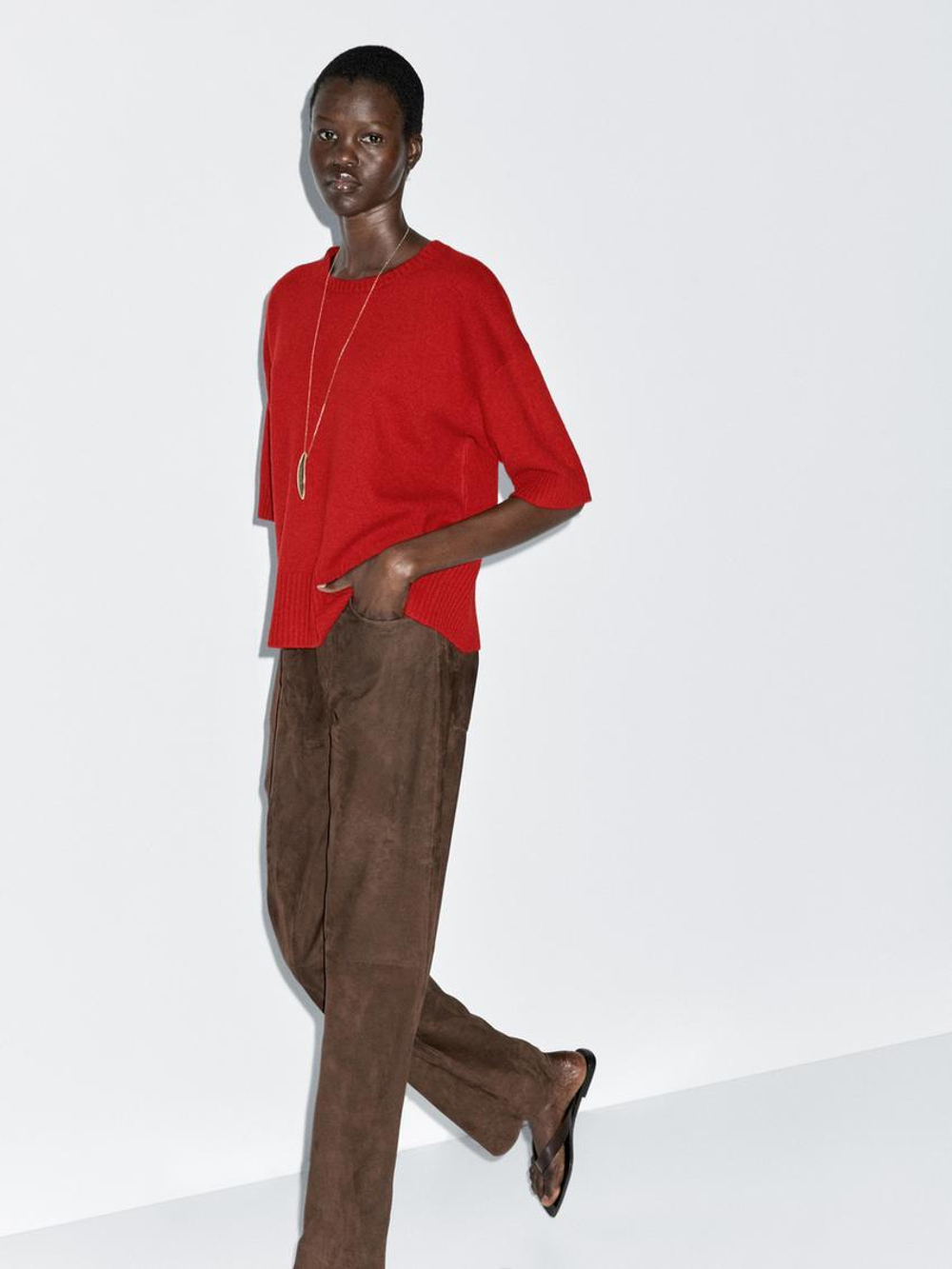 Massimo Dutti Свитер из смесовой шерсти с круглым вырезом, красный