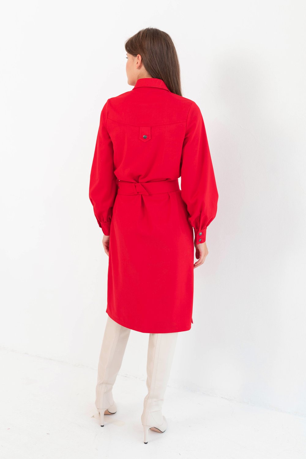 Платье-рубашка красное из костюмной ткани