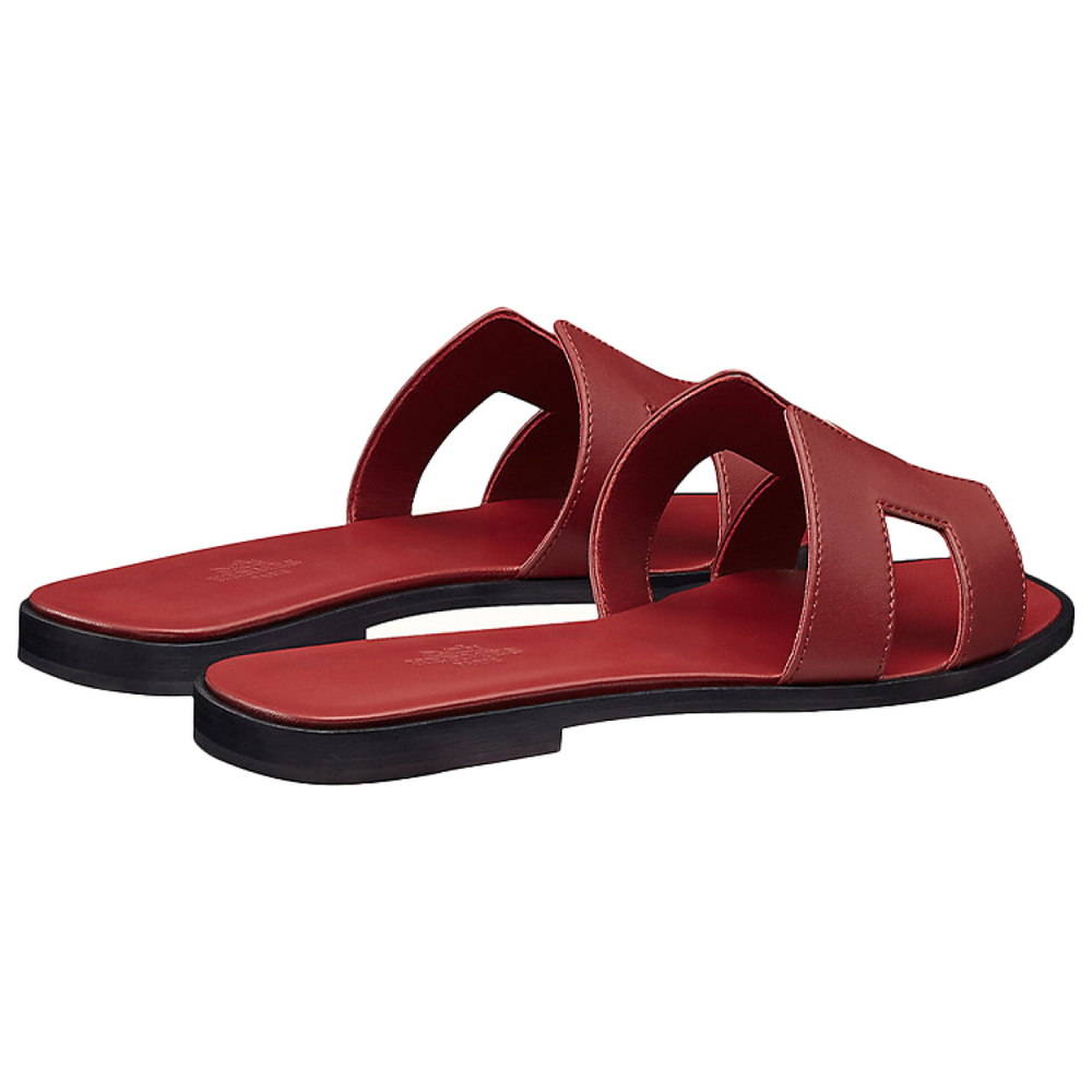 Hermes Oran calfskin comfortable all-match one-word slippers women's wine red, H202230Z D4