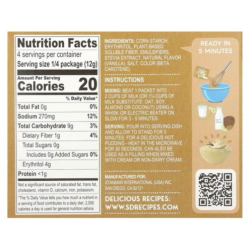 Natural Simply Delish, Натуральный пудинг быстрого приготовления, ваниль, 48 г (1,7 унции)