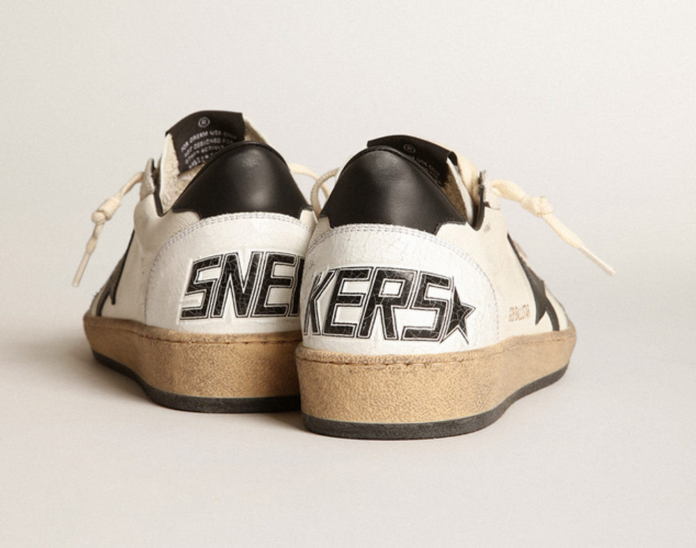 Women's Ball Star sneakers in white nappa leather with black leather star and heel tab