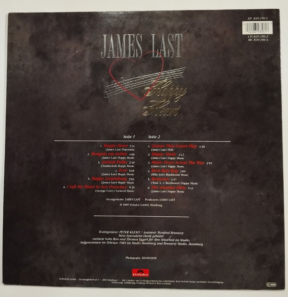 Винтажная виниловая пластинка LP James Last Happy Heart (Holland 1989)