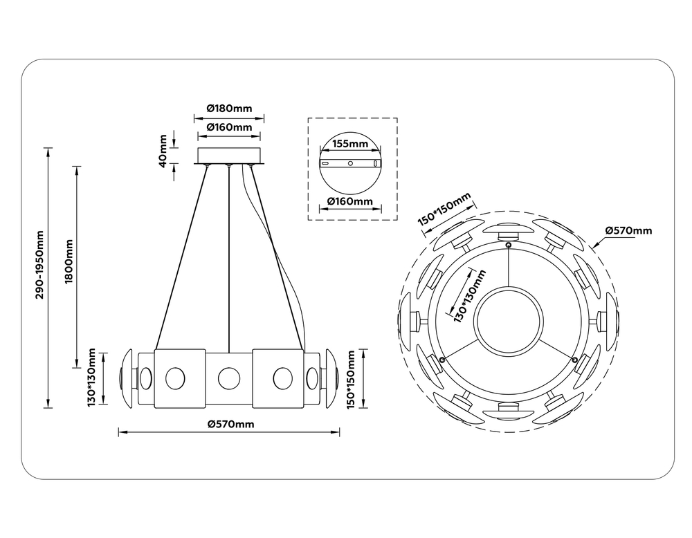 Светильник светодиодный подвесной LH31021 BS/TI латунь/янтарь 56W 3000K D570*150