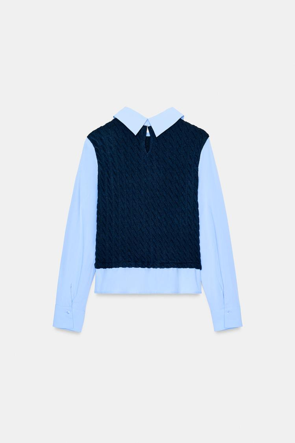 ZARA КОМБИНИРОВАННАЯ РУБАШКА ИЗ ПОПЛИНА, МОРСКОЙ СИНИЙ