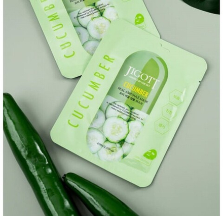 Jigott Маска ампульная с экстрактом огурца - Cucumber real ampoule mask, 27мл, шт