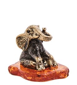 Народные промыслы AM-3258 Фигурка «Слон Мудрость» (латунь, янтарь)