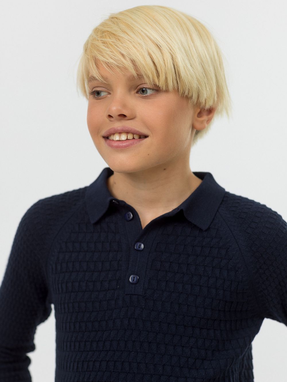 Поло для мальчика с длинным рукавом в школу AT1080 синий