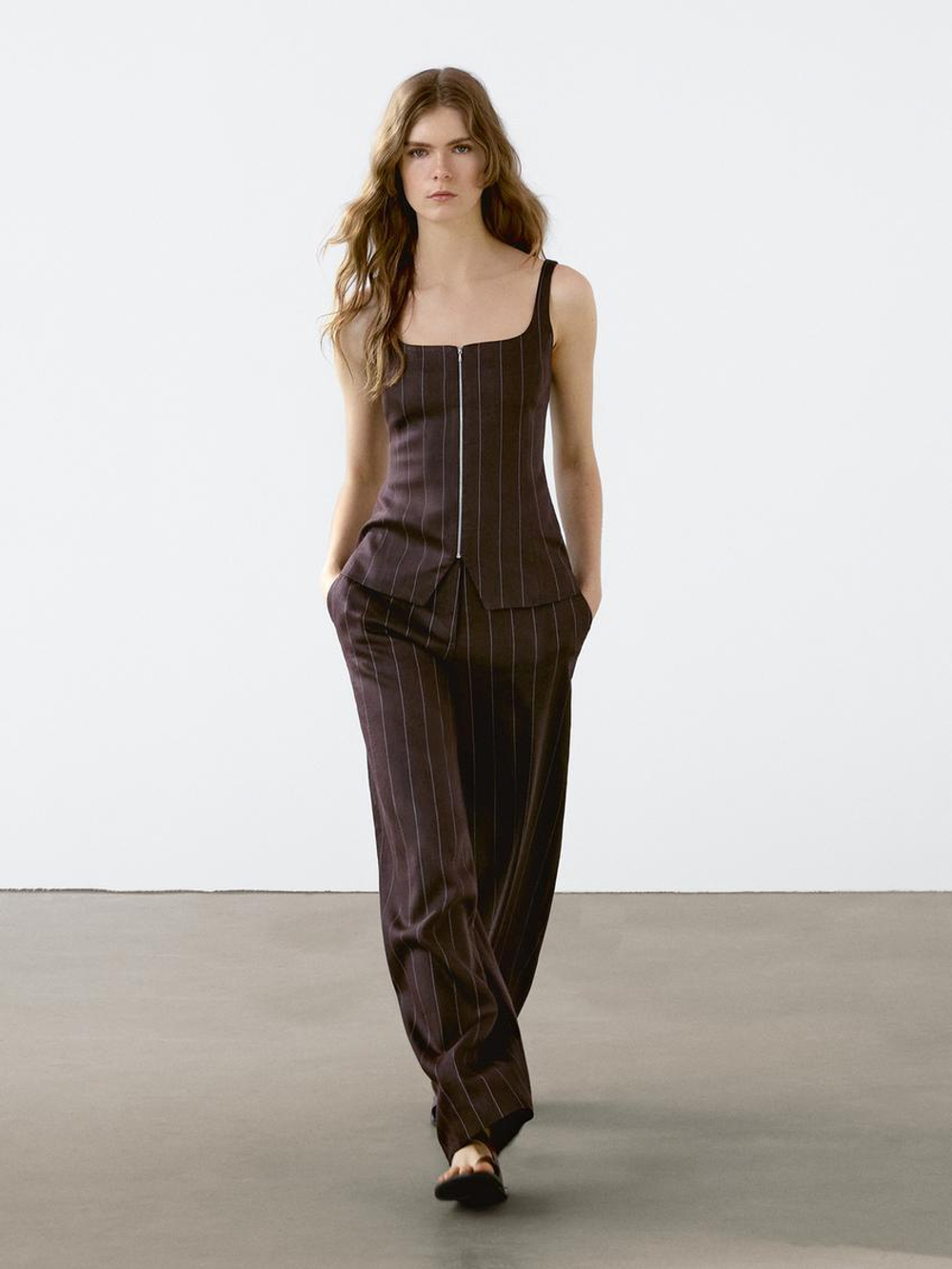 Massimo Dutti Брюки прямого кроя в полоску, гранатовый