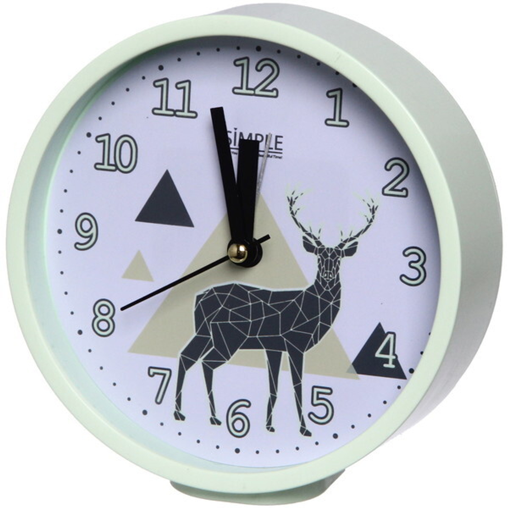 Будильник «Олень» круг мятный 14*14*4,5см MLS920
