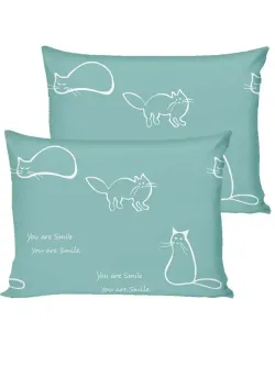 Постельное белье "КОТИКИ (мята)/Nicol" семейное наволочки 50х70 2шт Простынь на резинке 160х200 см Пододеяльник 145х215 см(2шт) Сказка сатин