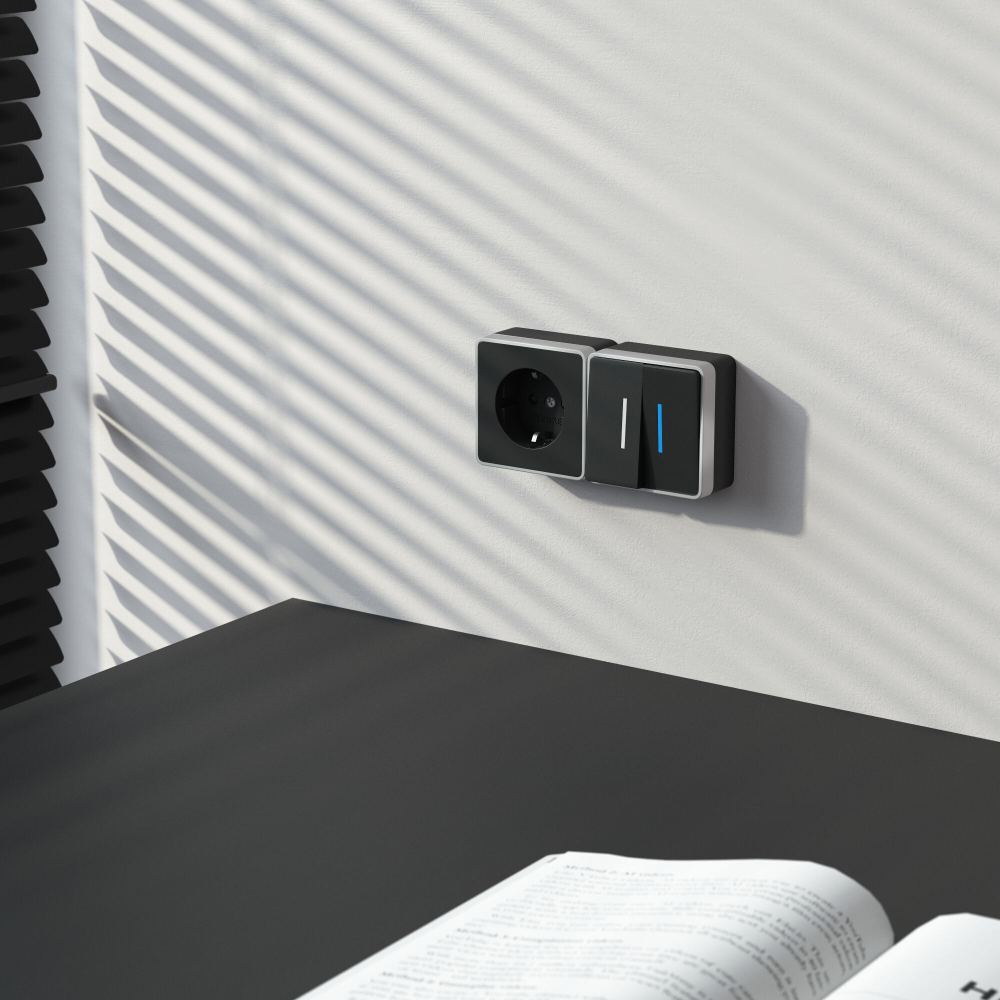 Выключатель двухклавишный с подсветкой Gallant черный с серебром W5020134 W5020134