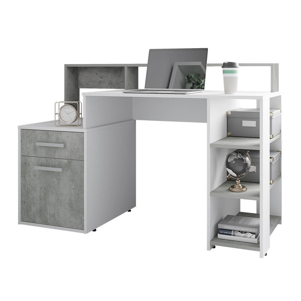 Стол компьютерный Лайф белый/бетон