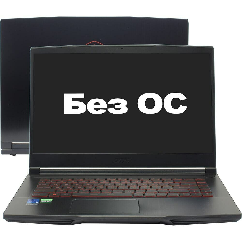 Ноутбук игровой MSI GF63 Thin 12UC-1036XRU 9S7-16R821-1036, 15.6", IPS, Intel Core i5 12450H 2ГГц, 8-ядерный, 16ГБ DDR4, 512ГБ SSD, NVIDIA GeForce RTX 3050 для ноутбуков - 4 ГБ, Free DOS, черный+ USB С WINDOWS 11 ПОДАРОК