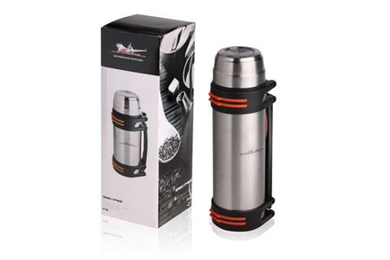 Термос Qually 2,5л нерж.сталь, складная ручка, 2 чашки, серебристый