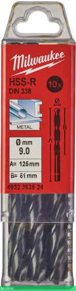 Сверло по металлу Milwaukee HSS-R 9.0мм 10шт (4932363524)