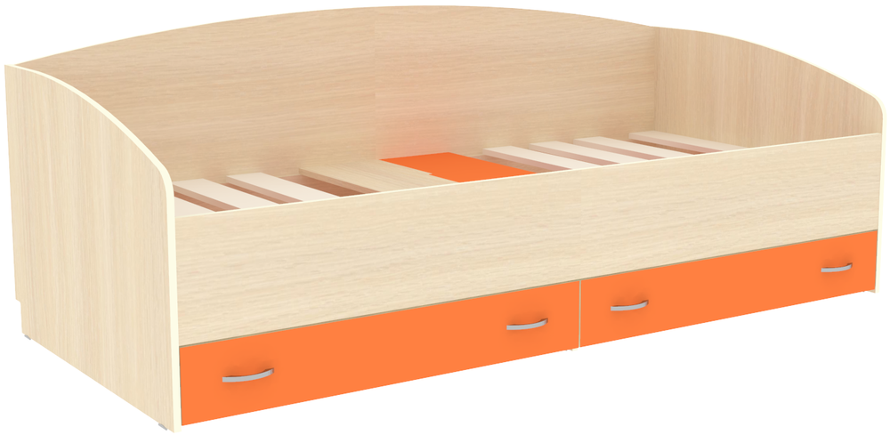Кровать с выкатными ящиками КарИВи Кадет  Дуб Молочный Оранжевый