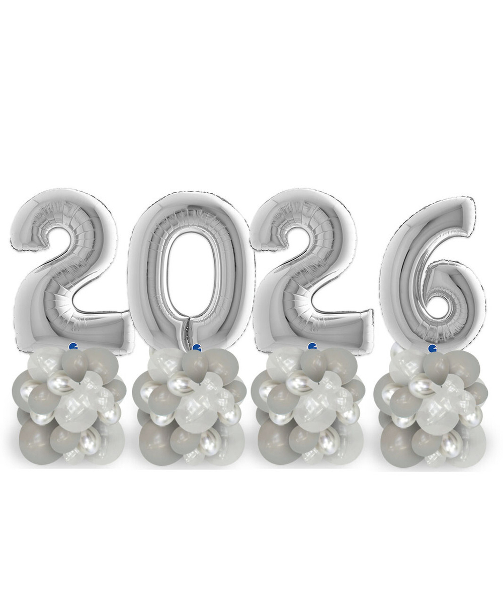 Стойки из цифр "2026 в цвете Серебро" 65 см 4 шт