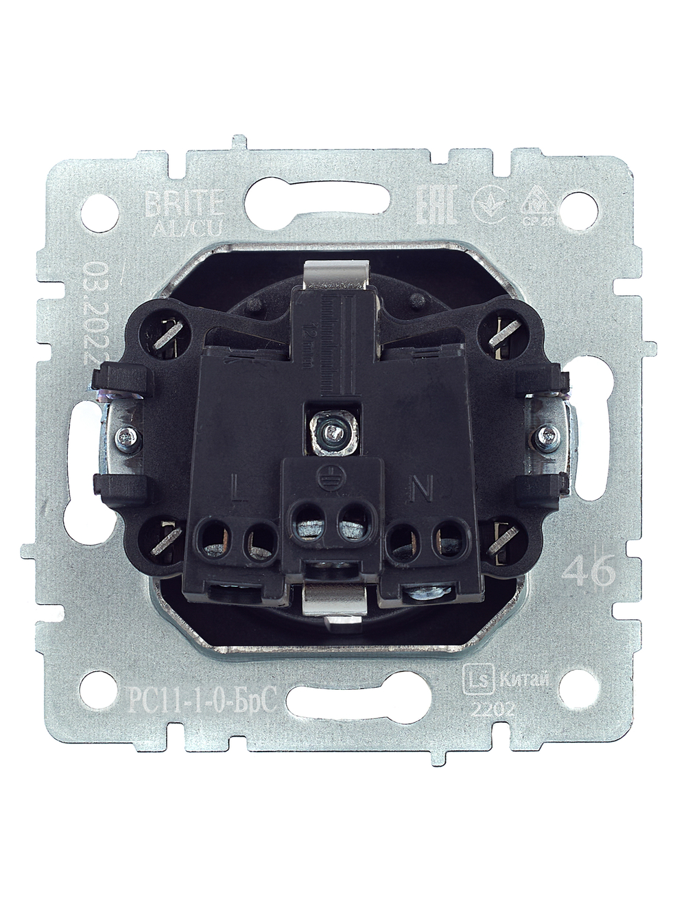BRITE Розетка 1-местная с заземлением без защитных шторок 16А РС11-1-0-БрС сталь IEK