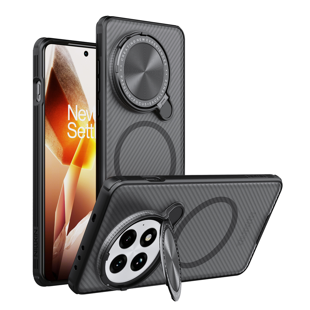 Чехол прозрачный тонированный (Transparent Black) от Nillkin с металлической крышкой и MagSafe на OnePlus 13, серия CamShield Prop Magnetic Case