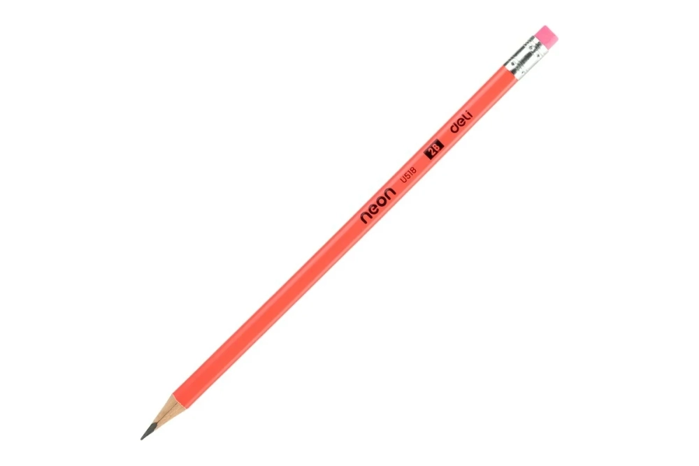 Карандаш чернографитный Deli Neon 2B трехгранный, липа, ластик EU51806