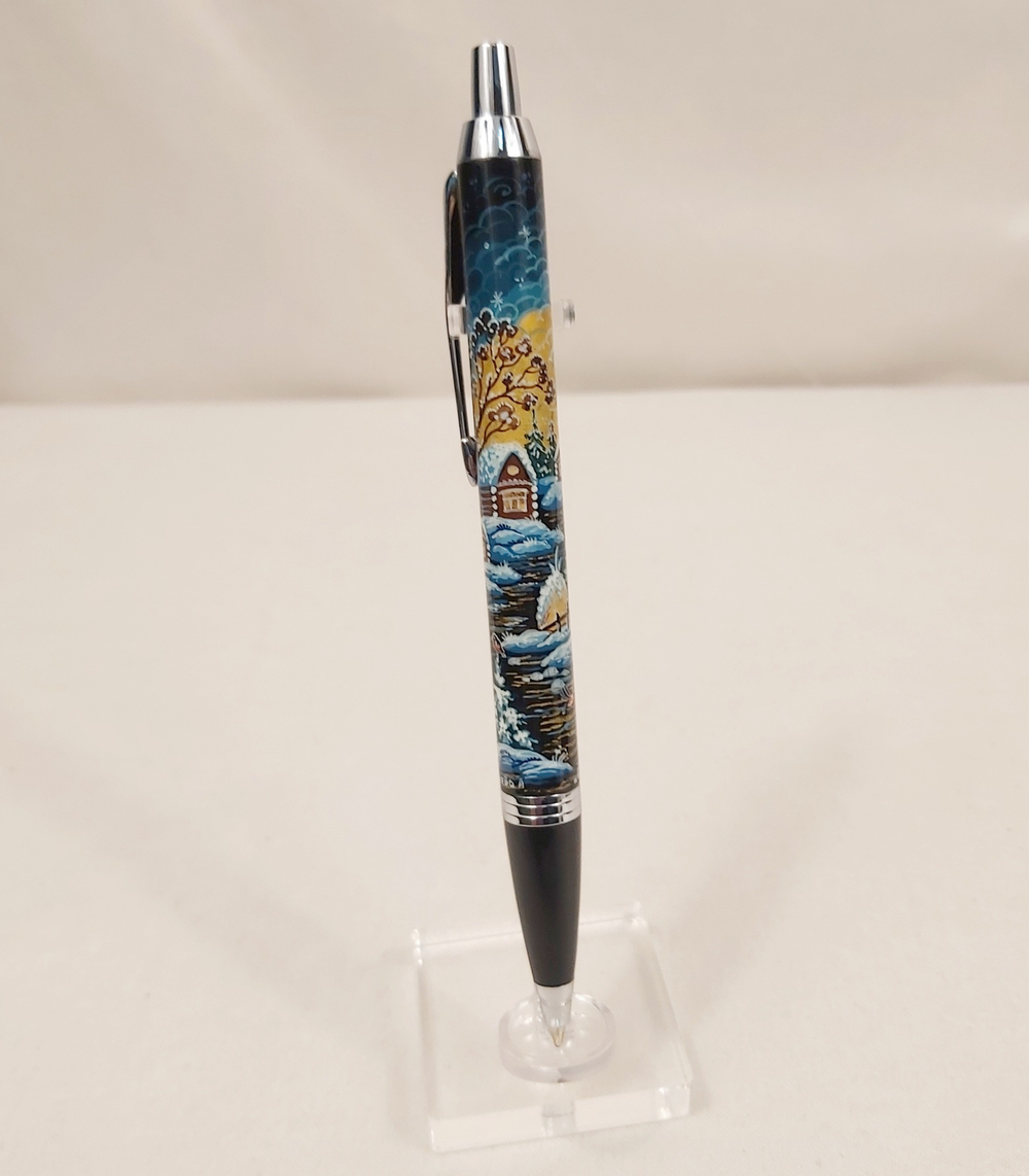 Ручка "Деревенский пейзаж" с ручной росписью Палех