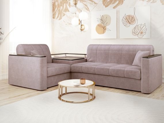 Диван угловой с Баром Неаполь 1,6 - Velutto 22 коричневый/ коричневая накладка