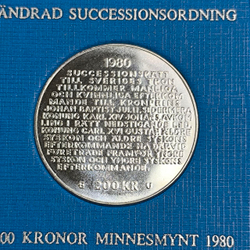 Монета  200 крон Швеция 1980 год "Шведский закон наследования короны"