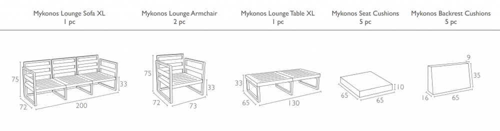 Комплект пластиковой мебели Siesta Contract Mykonos XL, серебристый, черный