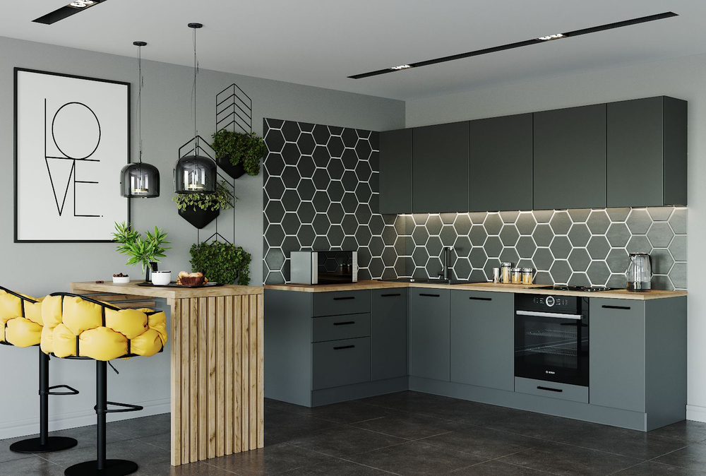 Кухонный гарнитур угловой Антрацит (графит) 2600 1600 мм ЛДСП, просторная угловая кухня для гостиной, студии и большой семьи