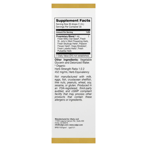 California Gold Nutrition, Goodnight Sleep, добавка для спокойного сна со свежими семенами молочного овса, зверобоем, шлемником и пассифлорой, 30 мл (1 жидк. унция)